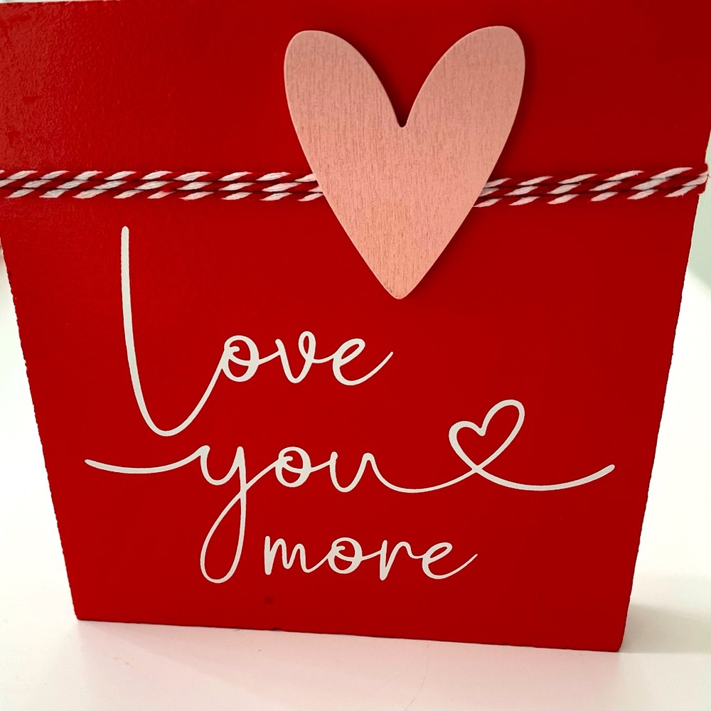 Kirkland’s Valentine’s Red Pink Heart Wooden Decorative Block “Love You More” 6”